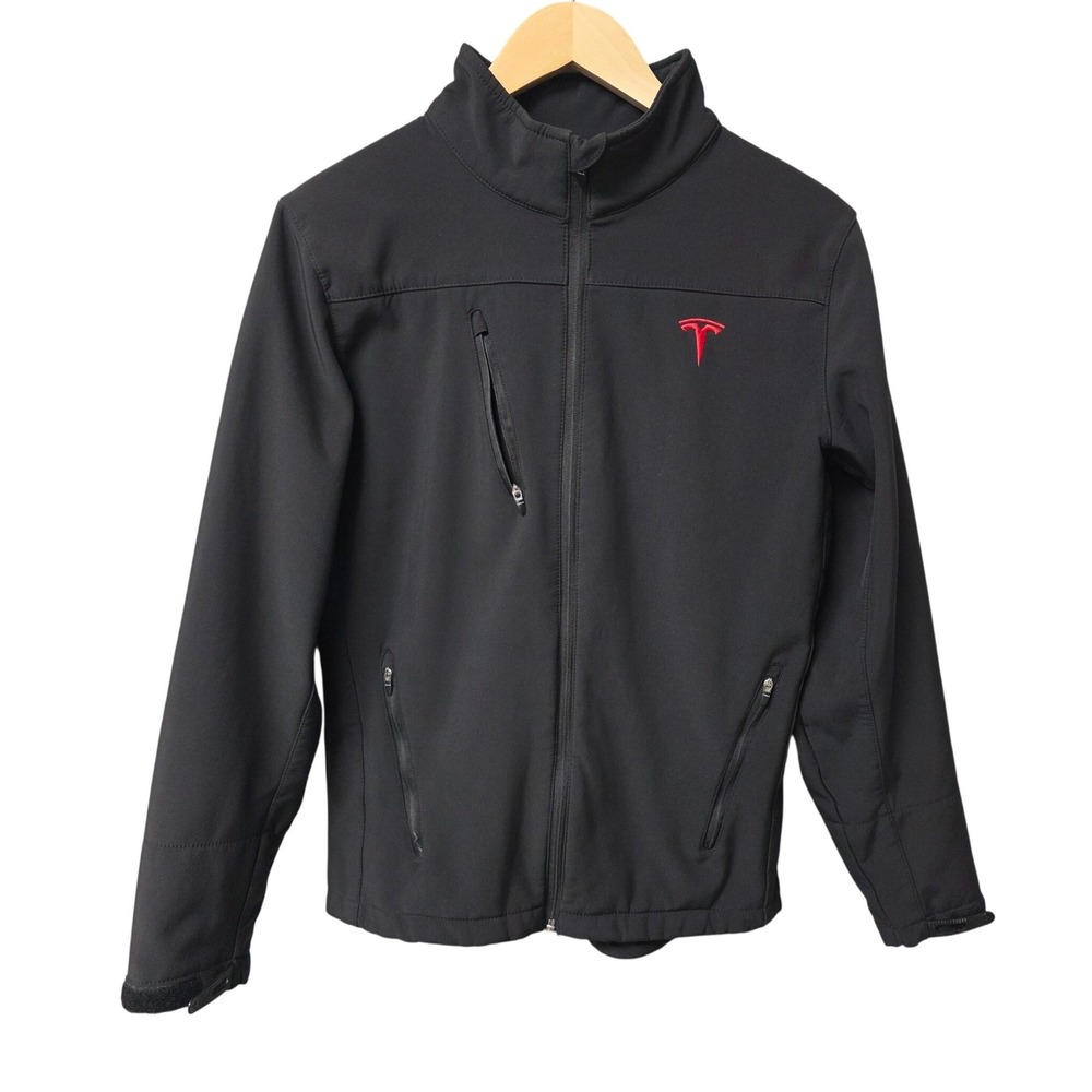 Tesla Softshell Jacket Men S/M Black Full Zip Fleece Lined Techwear Embroidered